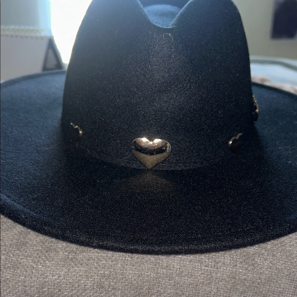 Forever 21 Black Felt Heart Accent Cowboy Hat